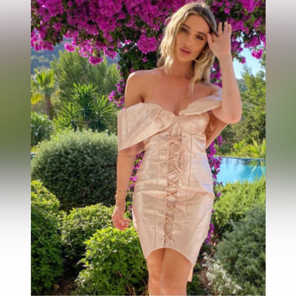 ASOS DESIGN Luxe tailored corset mini dress with fallen shoulder in silver rose